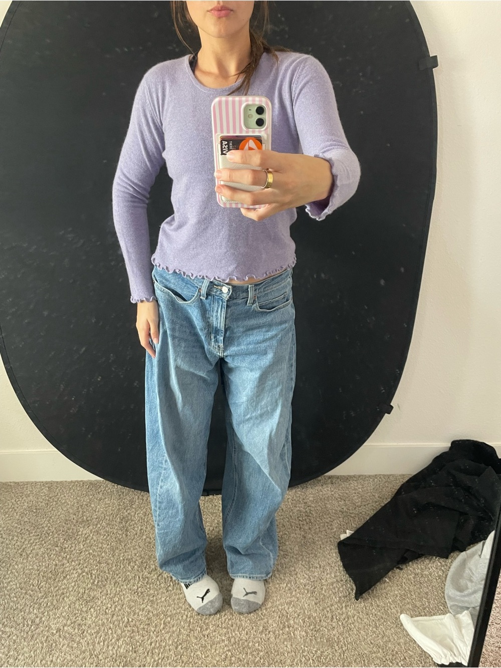 Lilac Long-Sleeve Ruffle-Hem Knit Top - Picture 2 of 6